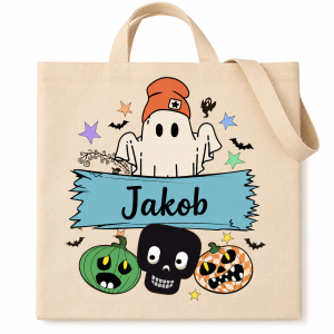 Personalized spooky beanie ghost and skull Halloween tote bag