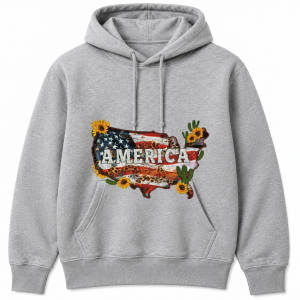 America Sunflower Cactus Leopard Map Hoodie