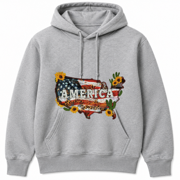 America Sunflower Cactus Leopard Map Hoodie