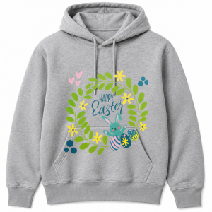 Happy Easter Wreath Teal Bunny Hoodie