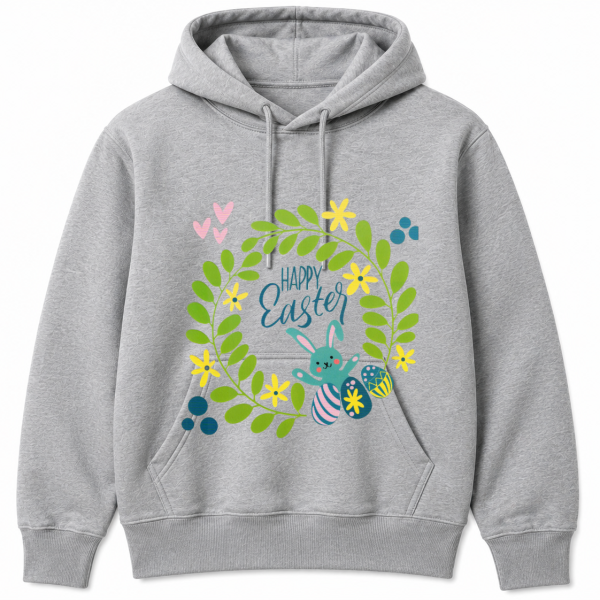 Happy Easter Wreath Teal Bunny Hoodie