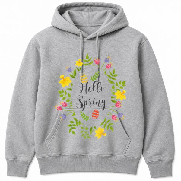 Hello Spring Floral Wreath Eggs Hoodie
