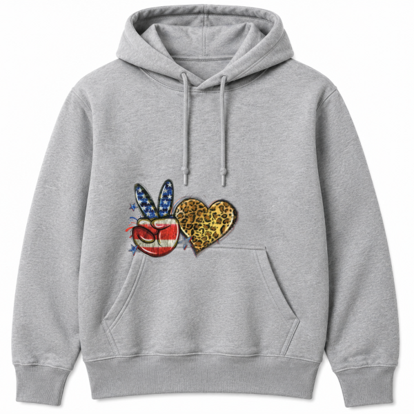 Patriotic Peace Hand Leopard Heart Hoodie
