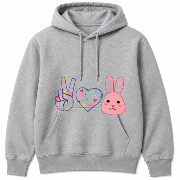 Peace Heart Bunny Face Floral Hoodie