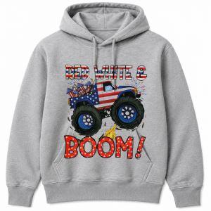 Red White and Boom Monster Truck Hoodie