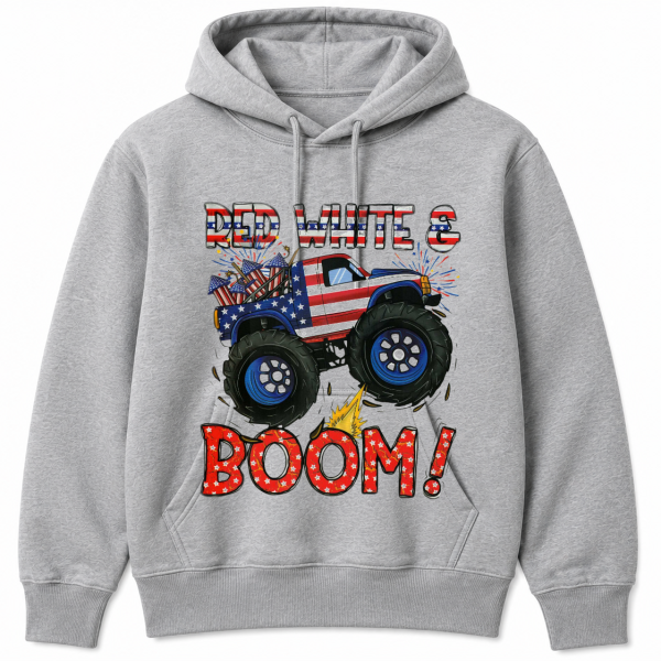 Red White and Boom Monster Truck Hoodie
