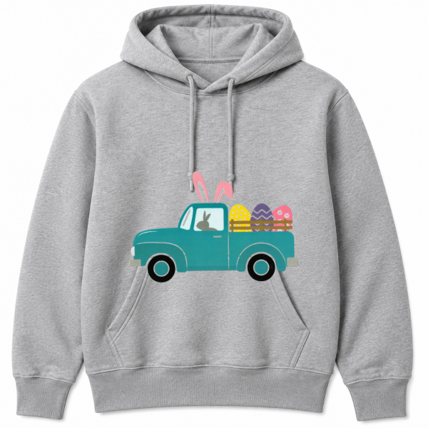 Teal Easter Truck Bunny Driver Eggs Hoodie