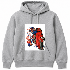 Vintage Red Truck Flags Fireworks Hoodie